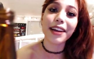 Watch my GF with fabulous breasts playing with big dildo