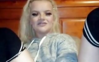 Hot blonde swallowing dick and rubs his dick