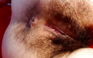 Raunchy dirty brunette with hairy holes takes panties off