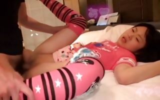 Innocent Asian girlfriend with hot body has painful sex